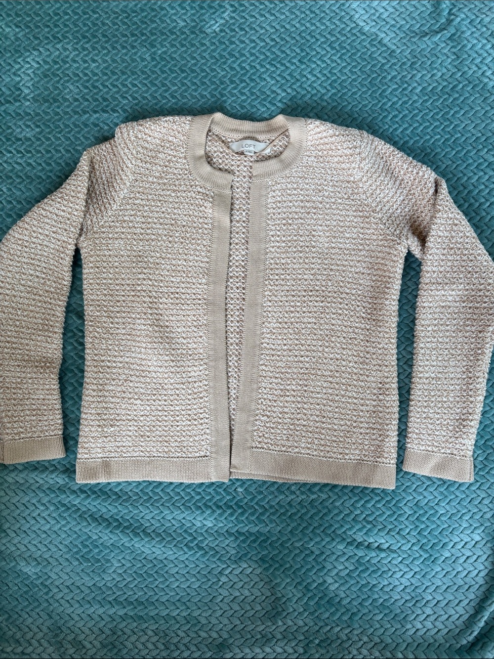 LOFT Women's Cream Knit Open-Front Cardigan Sweater
